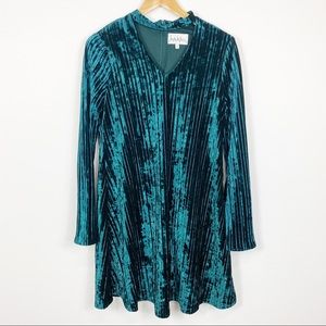 Nicole Miller Green Ribbed Velvety Velour Dress